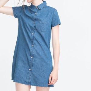 Zara Essentials Denim Dress with Frayed Hem